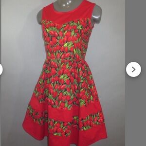 Retrolicious Red and Green Tulip Midi Dress